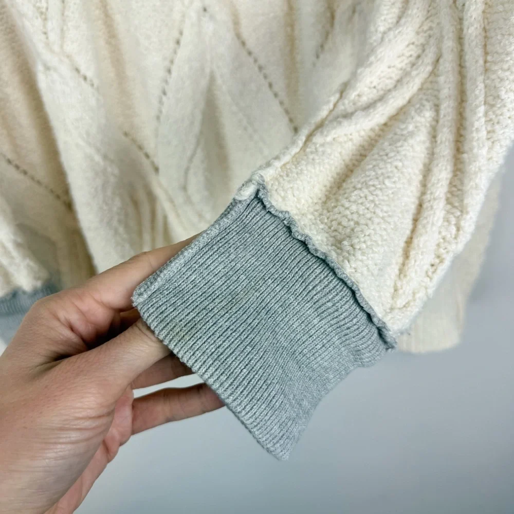 Free People Olympia‎ Oversized Cable Knit Sweater Cream Gray Size XS